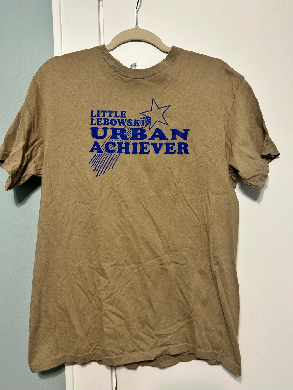 Vintage Little Lebowski Urban Achiever Graphic Tee - Tan with Blue Print Adult L